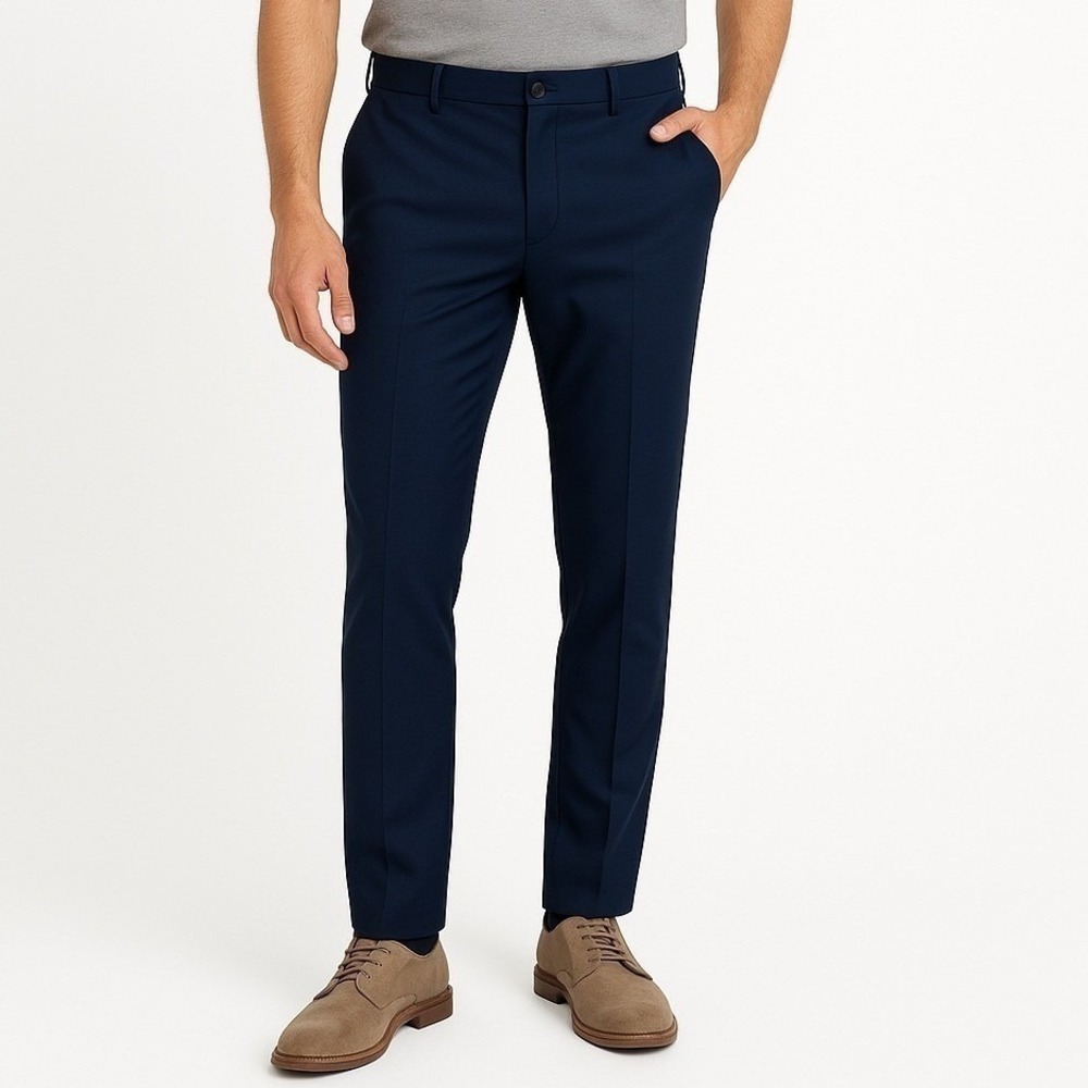 H&M Mens Dress Pants 32x30 Slim Fit Blue Skinny Trousers Flat Front Stretch